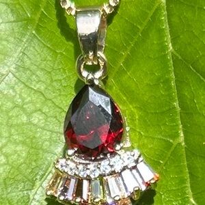 Red and Silver Teardrop Necklace with Sparkling Accents